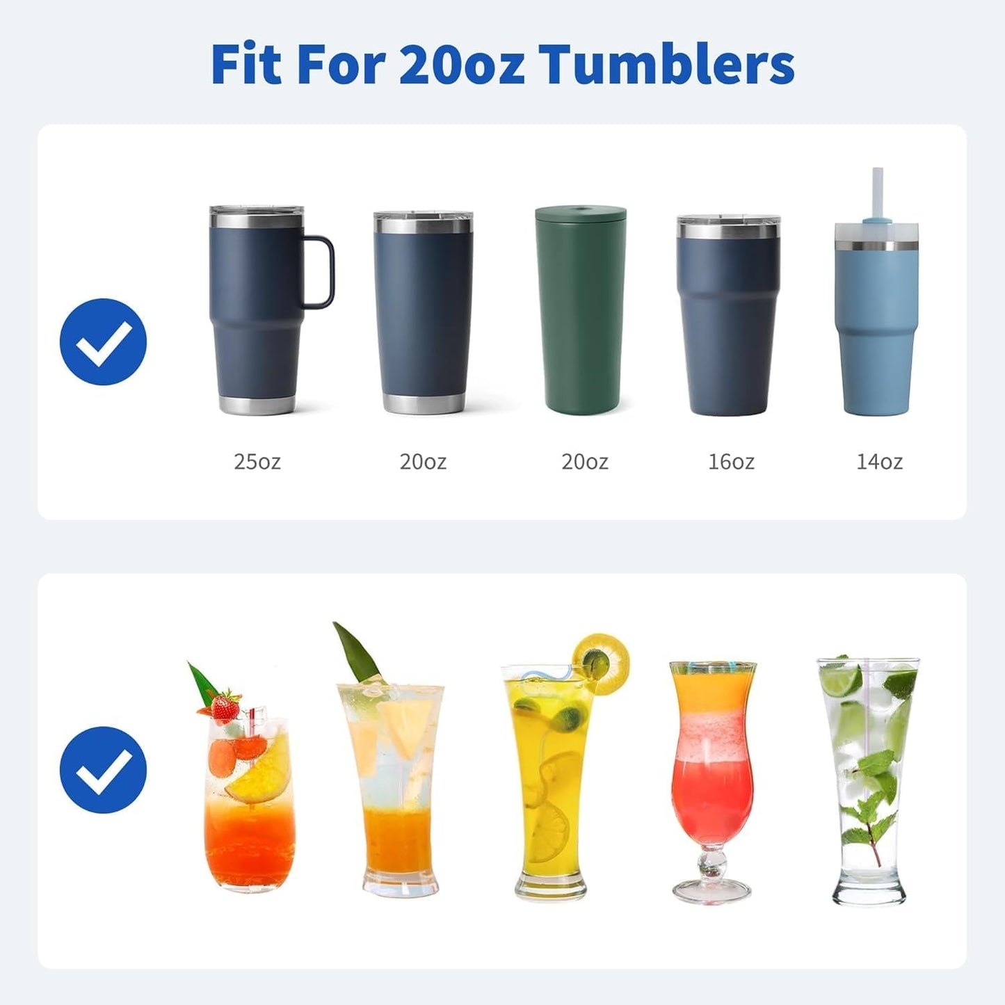 20 oz Straw for YETI Tumbler, Metal Straight Straws Reusable with Silicone Tip for 16/20 oz Glass Tumbler, Cleaning Brush, 1 Portable Bag