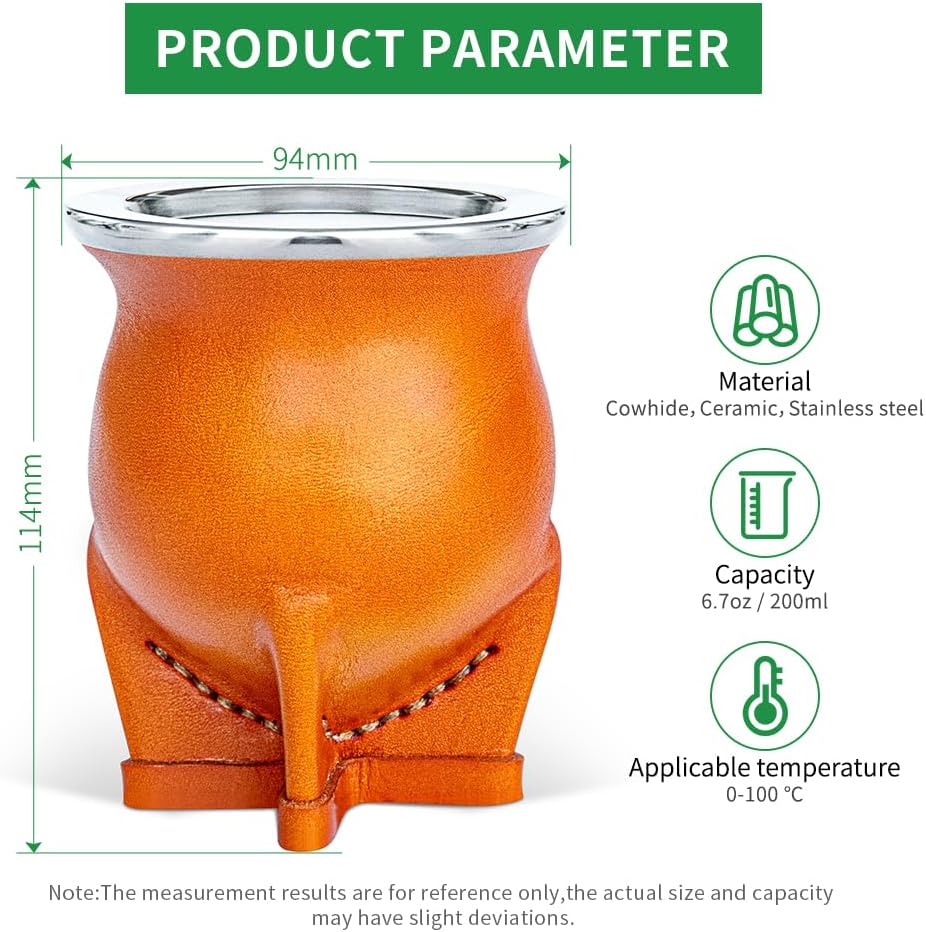 Argentina Yerba Mate Cup With Ceramic liner Straw Tea Gourd Mug One Bombilla Mate a Cleaning Brush (brown)