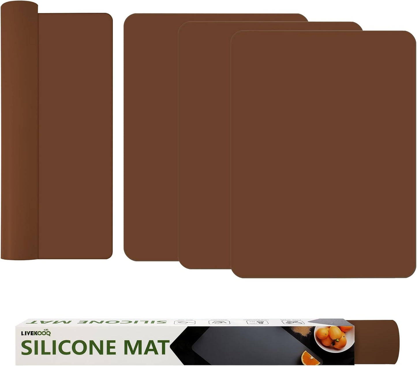Silicone Mat for Kitchen Counter, Silicone Mat Trimable to Size (Brown, 15.7×11.8inch-4pcs), BPA-Free Silicone Placemat, Heat-Resistant NonSlip Table Mat for Air Fryer, Countertop Protector Mat
