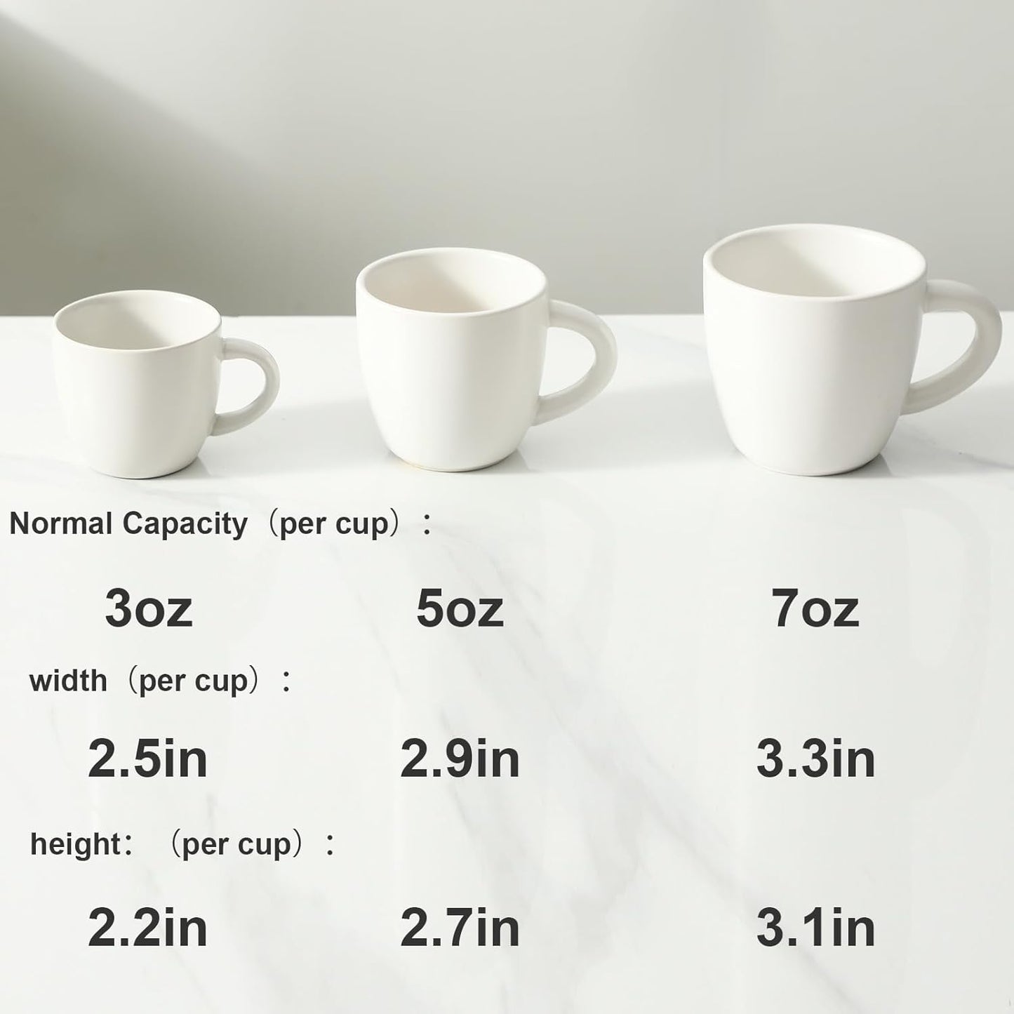 Hasense 7 Ounce Cappuccino Cups Set of 4 Perfect for Latte, Americano, Cafe Mocha and Tea, Ceramic Coffee Cups Ideal for Party Cafe Home and Kitchen, Microwave and Dishwasher safe, White