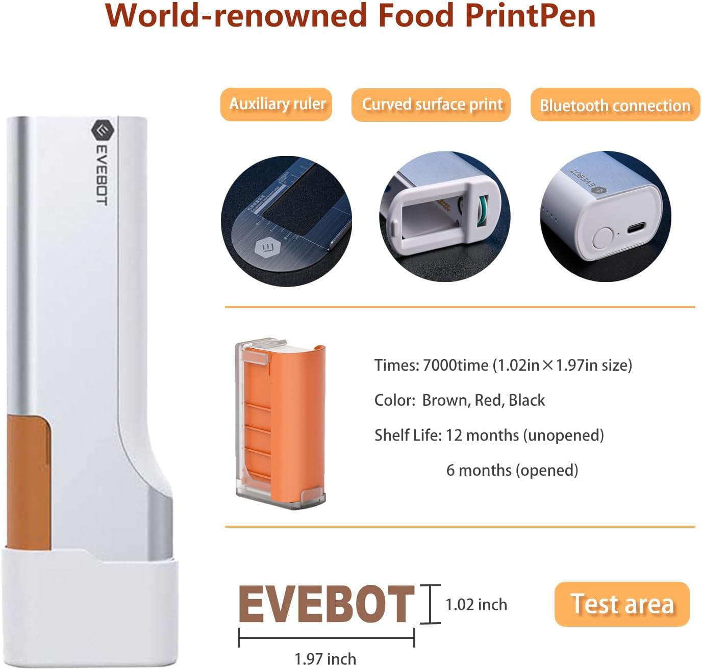 Handheld Food PrintPen for Barista Portable Mini Coffee PrintPen Latte Art Macaron Cookie DIY Design, Bluetooth 4.2-1PCS Red Color