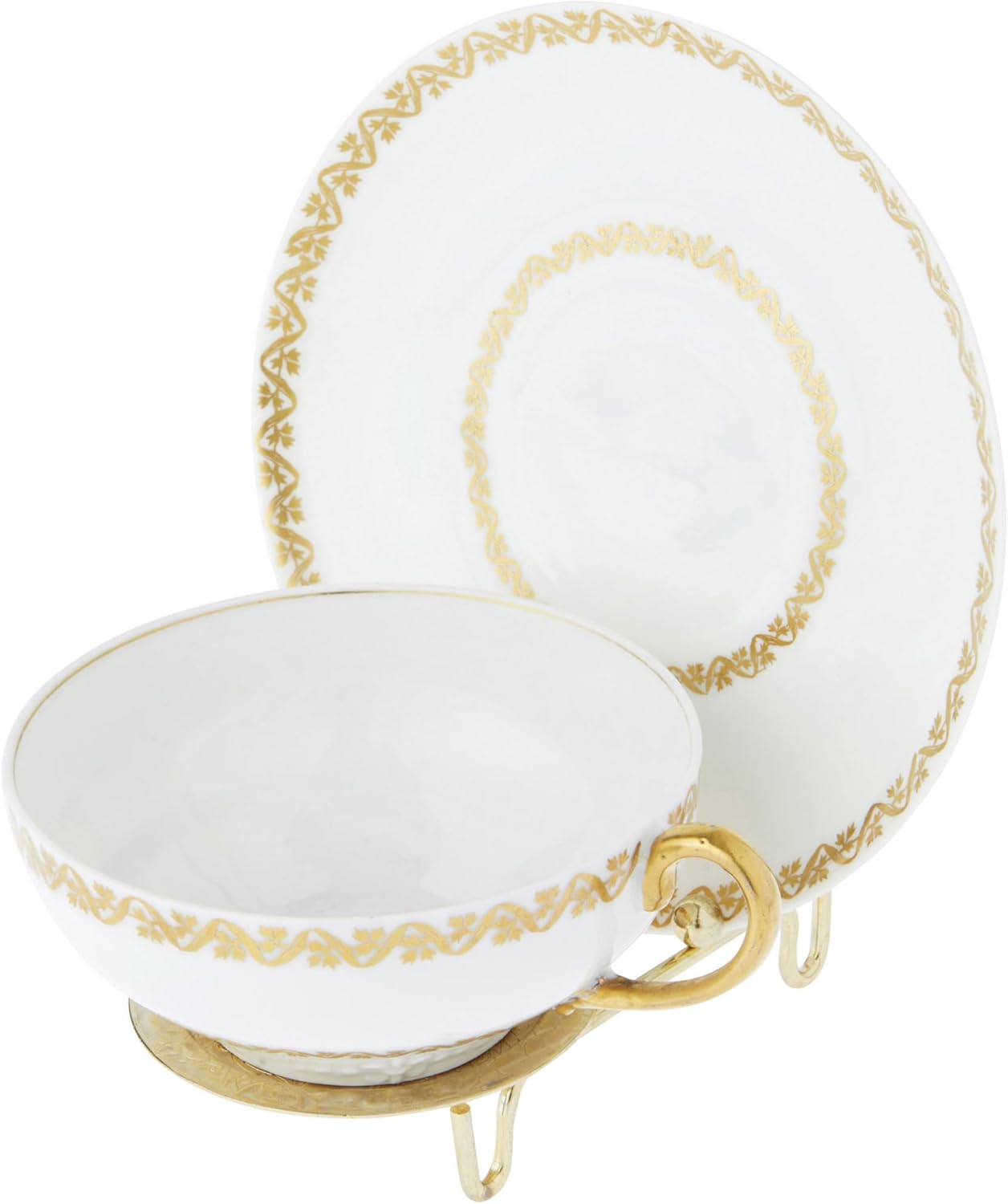 Bard's Ornate Shiny Gold-toned Cup and Saucer Stand, 3" H x 2.75" W x 4" D