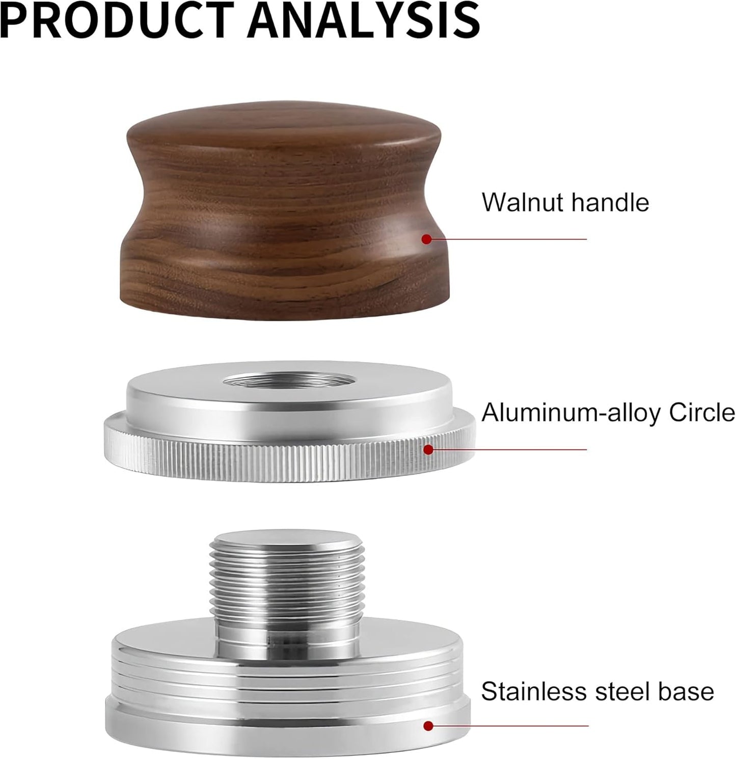 51mm Coffee Distributor, Espresso Distribution Tool, Adjustable Depth Espresso Tamper Leveler with Walnut Wood Handle Fits for 51mm Delonghi Barista Portafilter