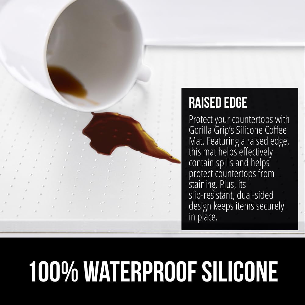 GORILLA GRIP Silicone Coffee Mat, Espresso Drink Bar Station Accessories, Waterproof Heat-Resistant Dish Drying Mats, Stay in Place on Kitchen Counter, Home Kitchen Decor Essentials, 10x14, White