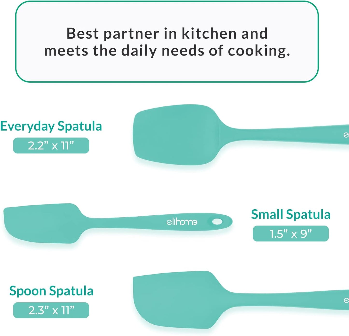 Elihome Chef Series 3 Piece Silicone Spatula Set - 600°F Heat Resistant Non Stick Rubber Kitchen Scraper Spatulas for Cooking, Baking, and Mixing – BPA Free and LFGB Certified Silicone, Green Color