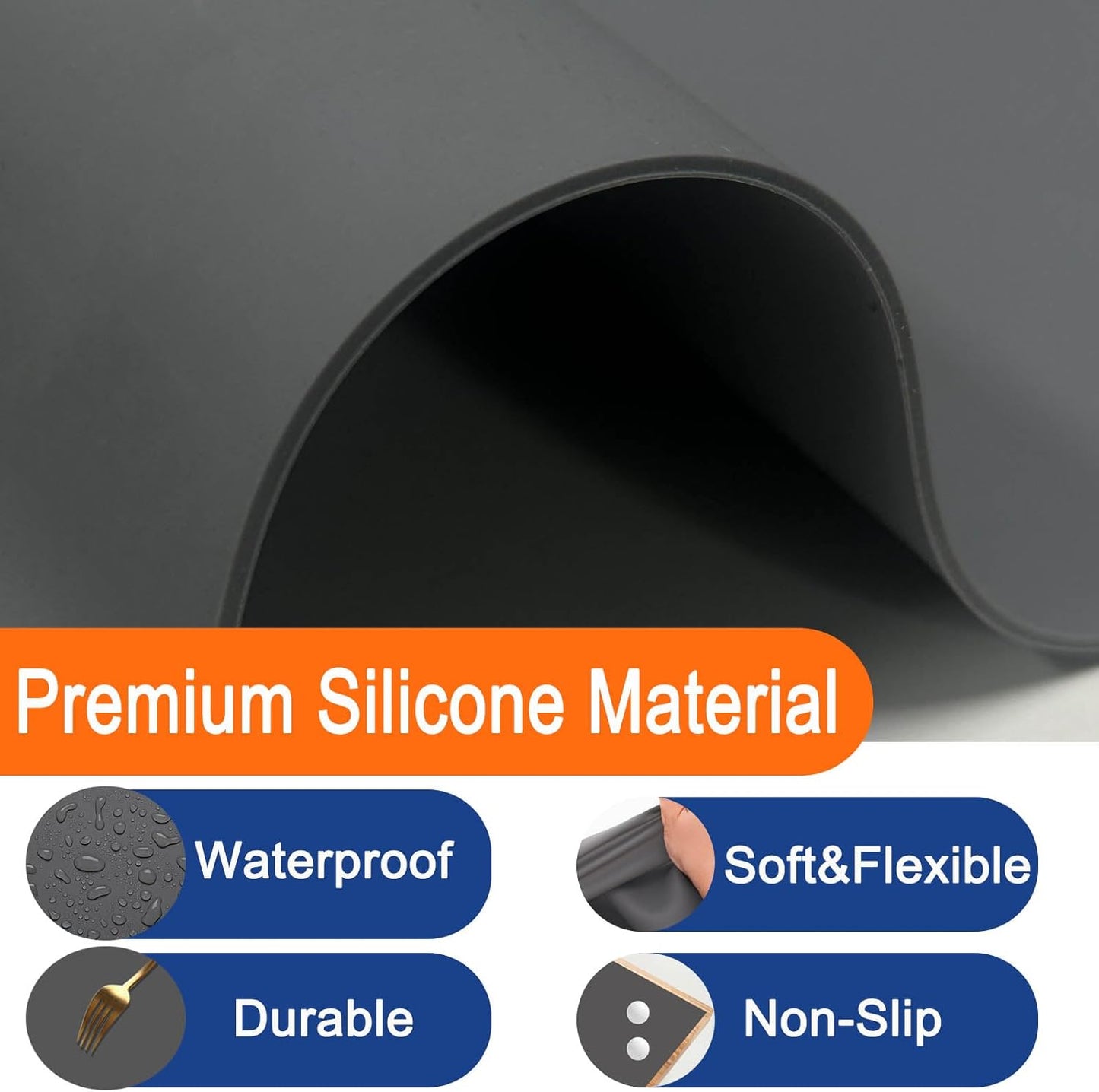 35.4''x23.6''(90cmx60cm) Extra Large Silicone Mat for Kitchen Counter, Heat Resistant Countertop Protector, Non-Slip Waterproof Kitchen Island Mat, Easy to Clean, Light Gray