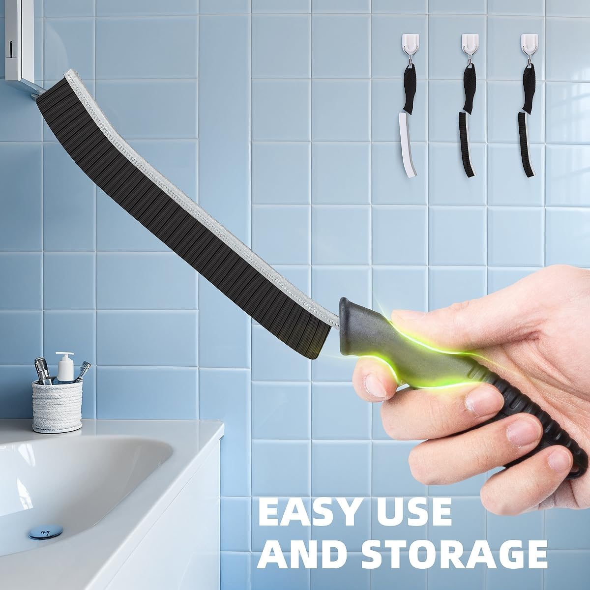 Hard Bristle Crevice Cleaning Brush-Thin Gap Scrub Brush, Small Cleaning Brush, Grout Brush, Kitchen Brush, Cleaning Tools for Toilet, Bathroom, Sink, Home, Household, Window (3, Light Blue)