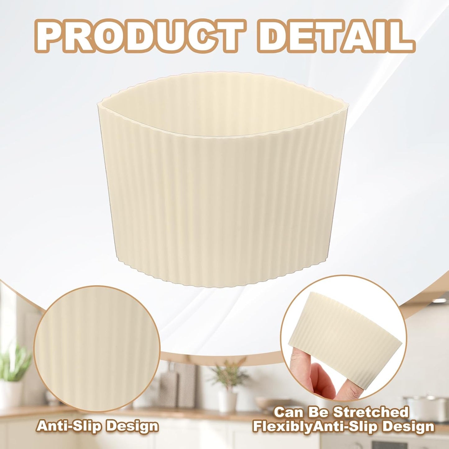 uxcell 6Pack Coffee Cup Sleeves, Reusable Silicone Heat Resistant Cup Protective Sleeve Nonslip Mug Protector Cover for Home Travel Coffee Mug Glasses Water Bottle Boots, Cream White