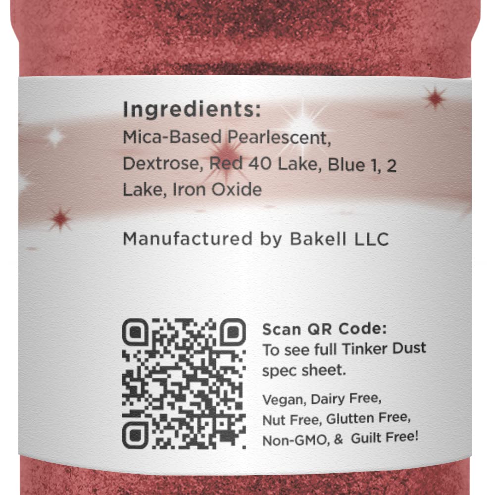 BAKELL Christmas Red Edible Glitter, 45 Grams | TINKER DUST Edible Glitter | KOSHER Certified | 100% Edible Glitter | Cakes, Cupcakes, Cake Pops, Drinks, Dessert Vegan Glitter & Dusts (45g Shaker, Christmas Red)