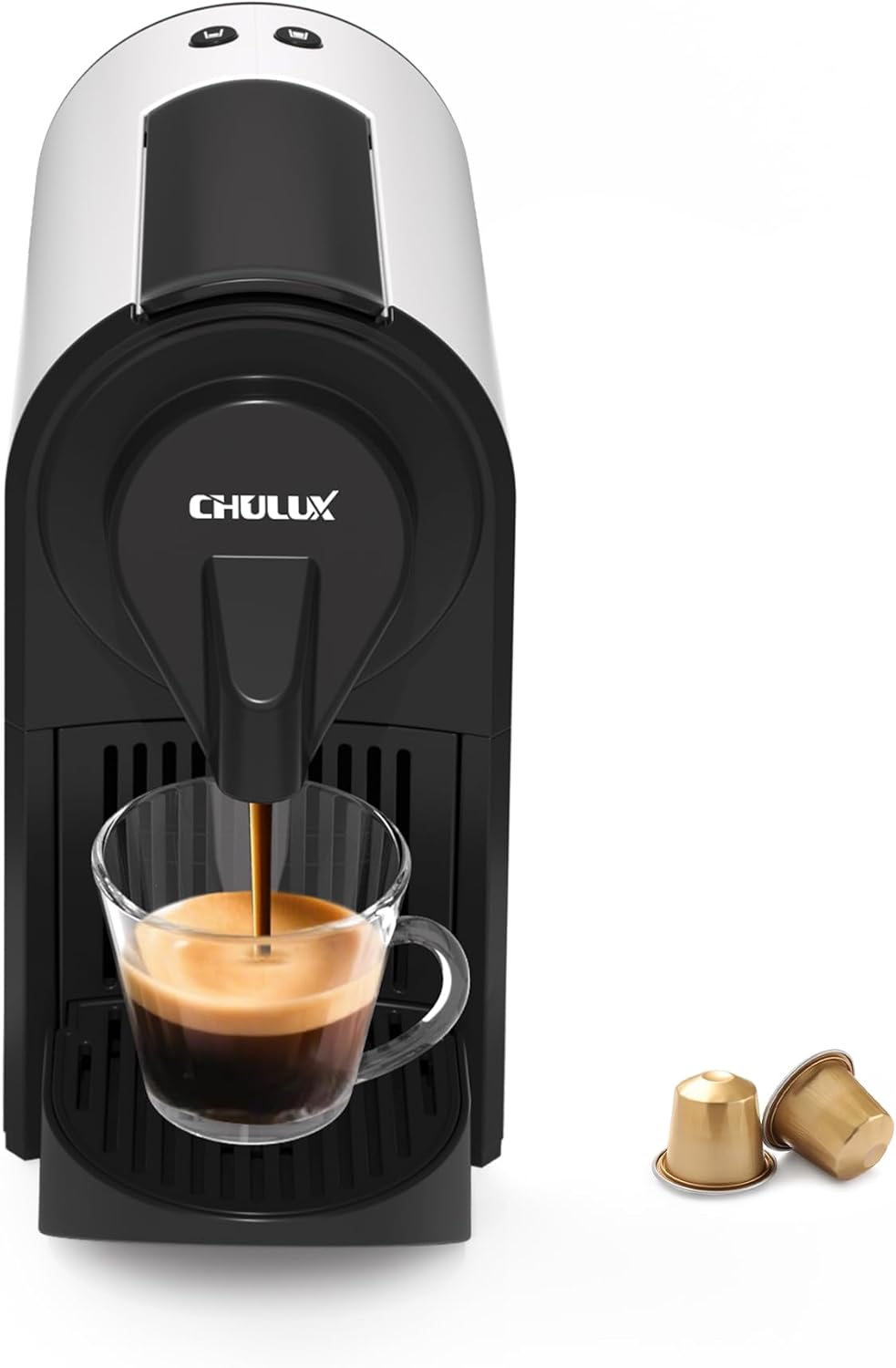 CHULUX Mini Espresso Machine for Nespresso Pod, 20 Bar Single Serve Coffee Maker, 1400W, White