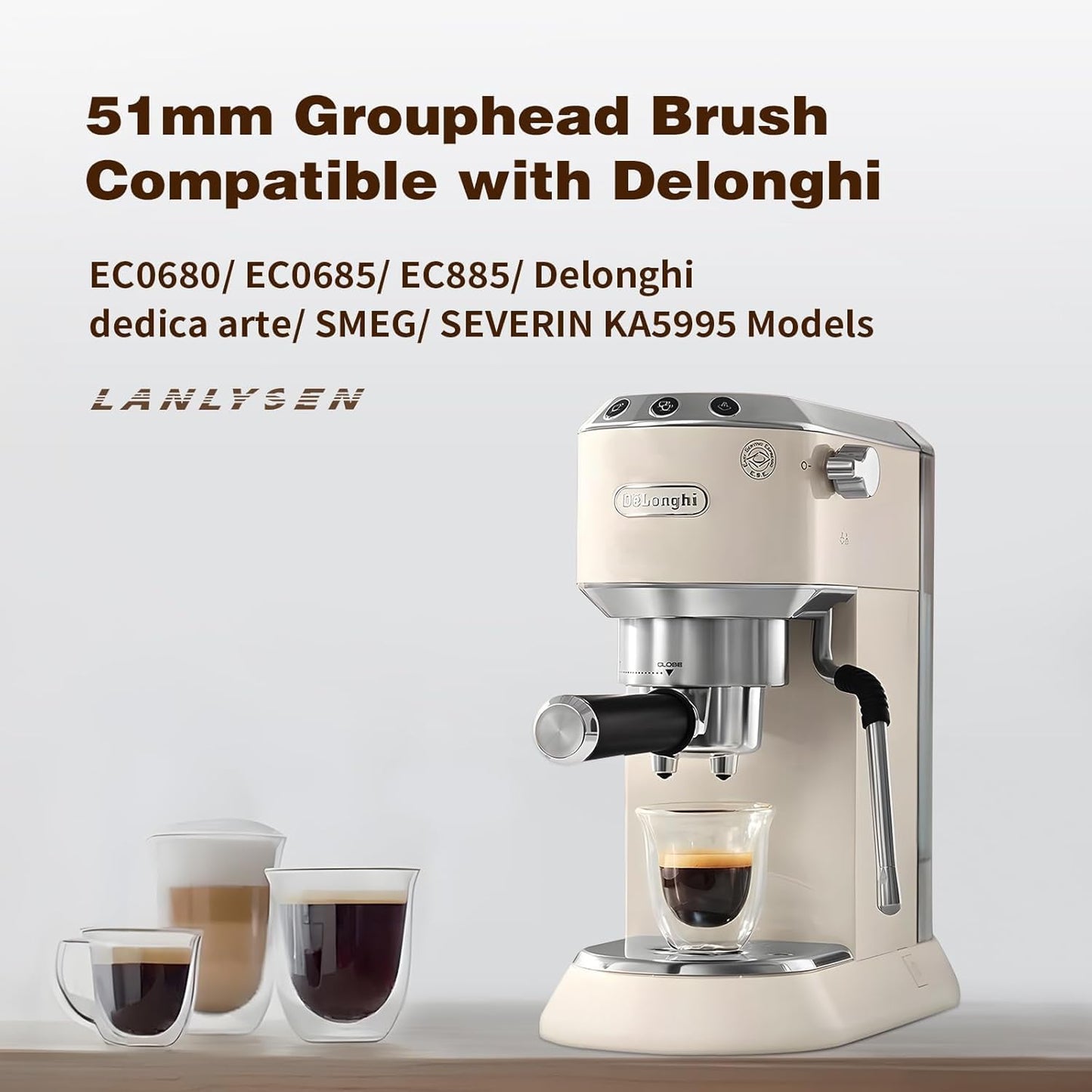 Espresso Coffee Machine Cleaning Brush Wood grain color espresso machine electric cleaning brush 360° Totally enclosed cleaning for 3 EARS 51MM Delonghi Dedica Style Series EC680 and EC685 SMEG ECF01