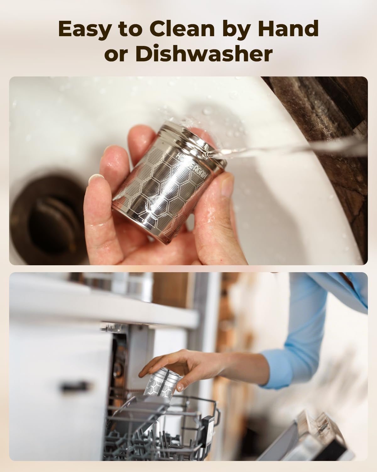 House Again 2 Pack Tea Strainers for Loose Tea, Extra Fine Mesh Tea Infuser, 304 Stainless Steel with Chain Hook, Loose Leaf Tea Steeper for Brew Tea Spices & Seasonings, Geometric Design