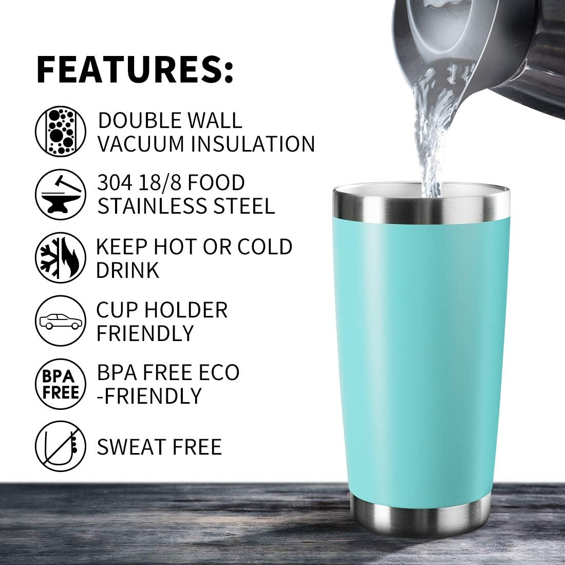20oz Tumbler Bulk Stainless Steel Vacuum Insulated Tumblers with Lid Double Wall Travel Mug, Powder Coated Coffee Cup, Suitable for Ice Drinks and Hot Beverage (Light blue 12pack)
