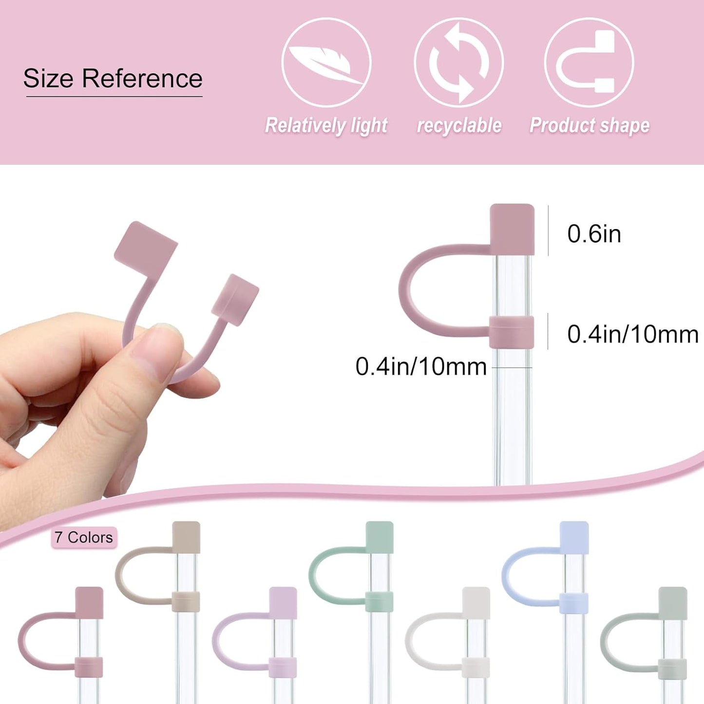 7Pcs 0.4in/10mm Diameter Silicone Straw Covers Cap Compatible with Stanley 20 30&40 Oz Cup, Straw Toppers for Stanley 40 Oz Tumbler with Handle, Dust-Proof Straw Caps for Water Bottle