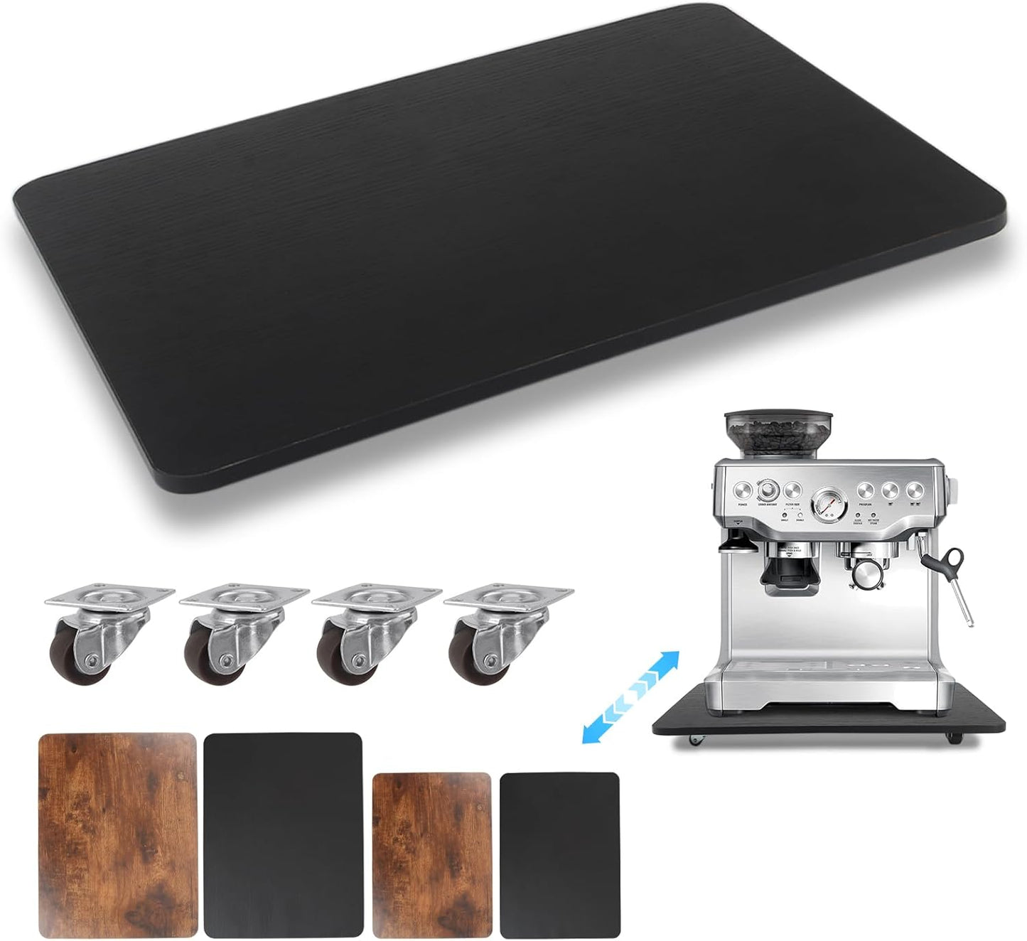360° Appliance Slider Sliding Tray, Coffee Maker Rolling Tray for Counter Under Cabinet Coffee Pot Mat for Espresso Machine, Toaster, Air Fryer, Quiet Wheels, Black (Large 15.7"×13")