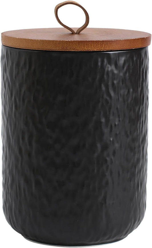 Black White Ceramic Coffee Canister Tea Canister with Seal Wood Lid, Airtight Coffee Storage Container for Coffee Bean, Ground Coffee, Sugar, Cookie Candy jar (Black, 1300ml)