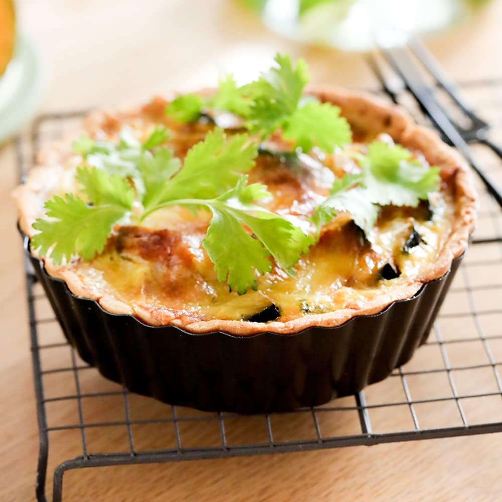 CALIDAKA Tart Pan Non-Stick Carbon Steel Quiche Pan Removable Bottom Pie Pans for baking Quiche Baking Dish(SIZE:8inch)