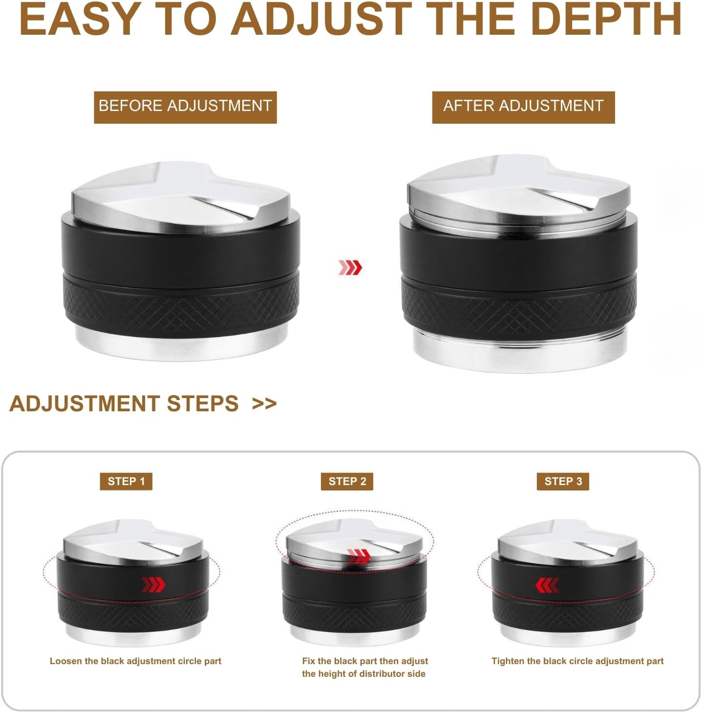 58mm Coffee Tamper and Distributor, Dual Head Coffee Leveler Fits for 58mm Portafilter, Adjustable Depth Espresso Hand Tampers, Professional Barista Espresso Distribution Tool