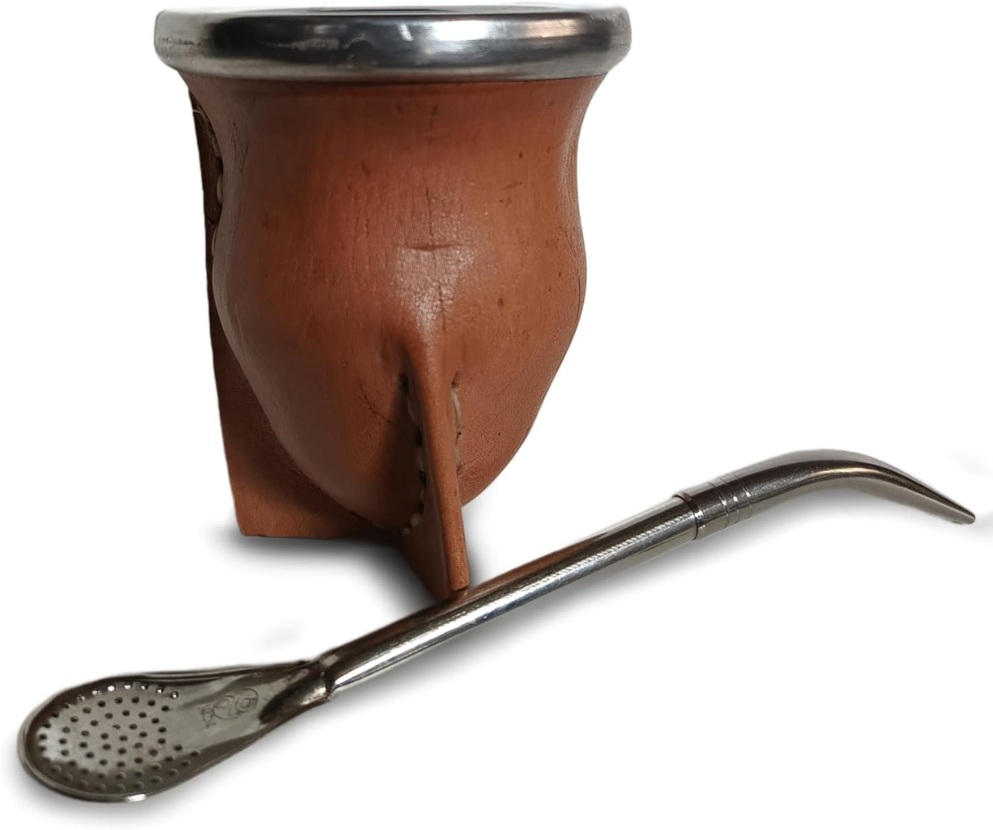 Handcrafted yerba mate gourd (mate cup) authentic calabash, leather wrapped, perfect for Argentinian or Uruguayan mate. Includes stainless steel bombilla for a true yerba mate experience (camionero)