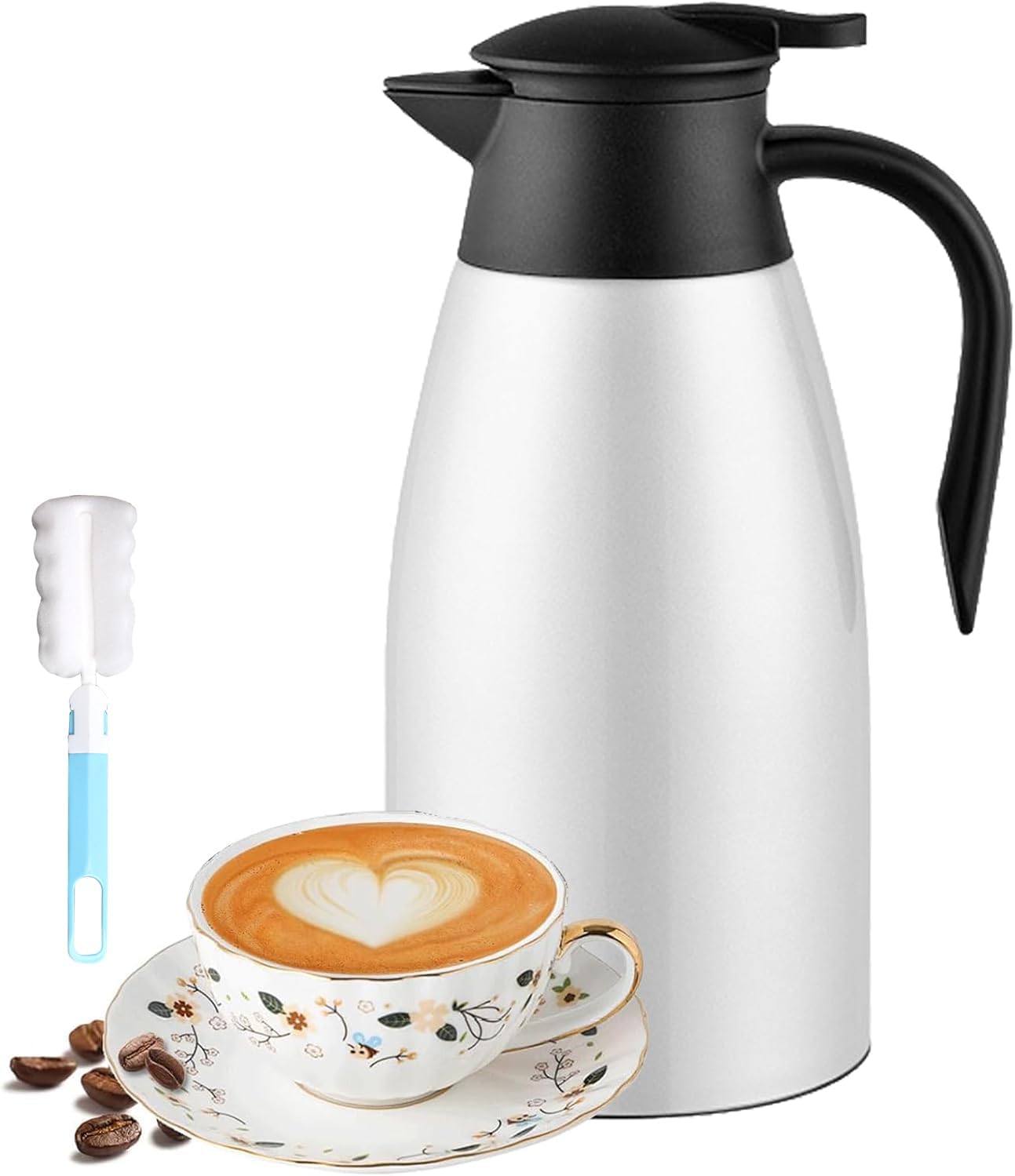 70 Oz Stainless Steel Coffee Carafe, Keeps Hot Beverages for 12 Hours, Double Walled Vacuum Insulated Carafe (White)