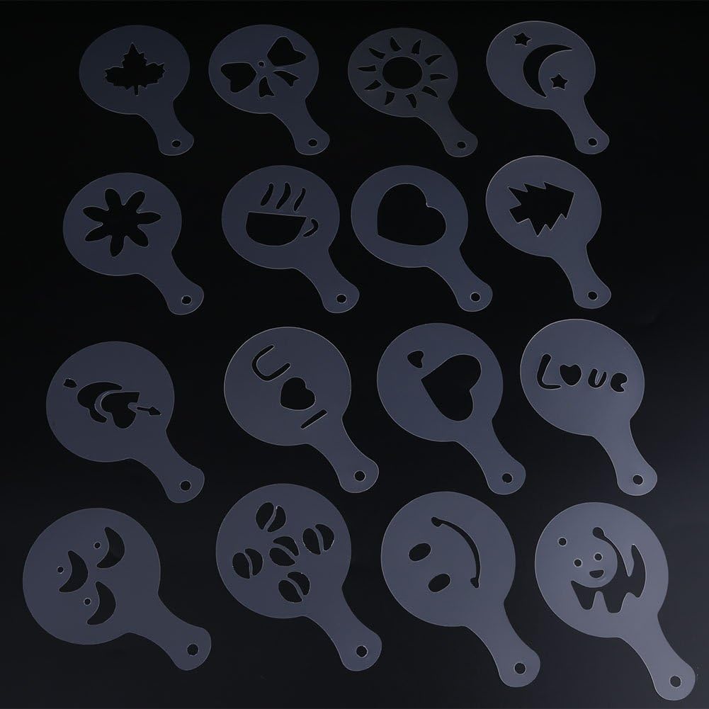 16PCS Coffee Stencils,Plastic Cappuccino Chocolate Latte Art DIY Stencils Tools