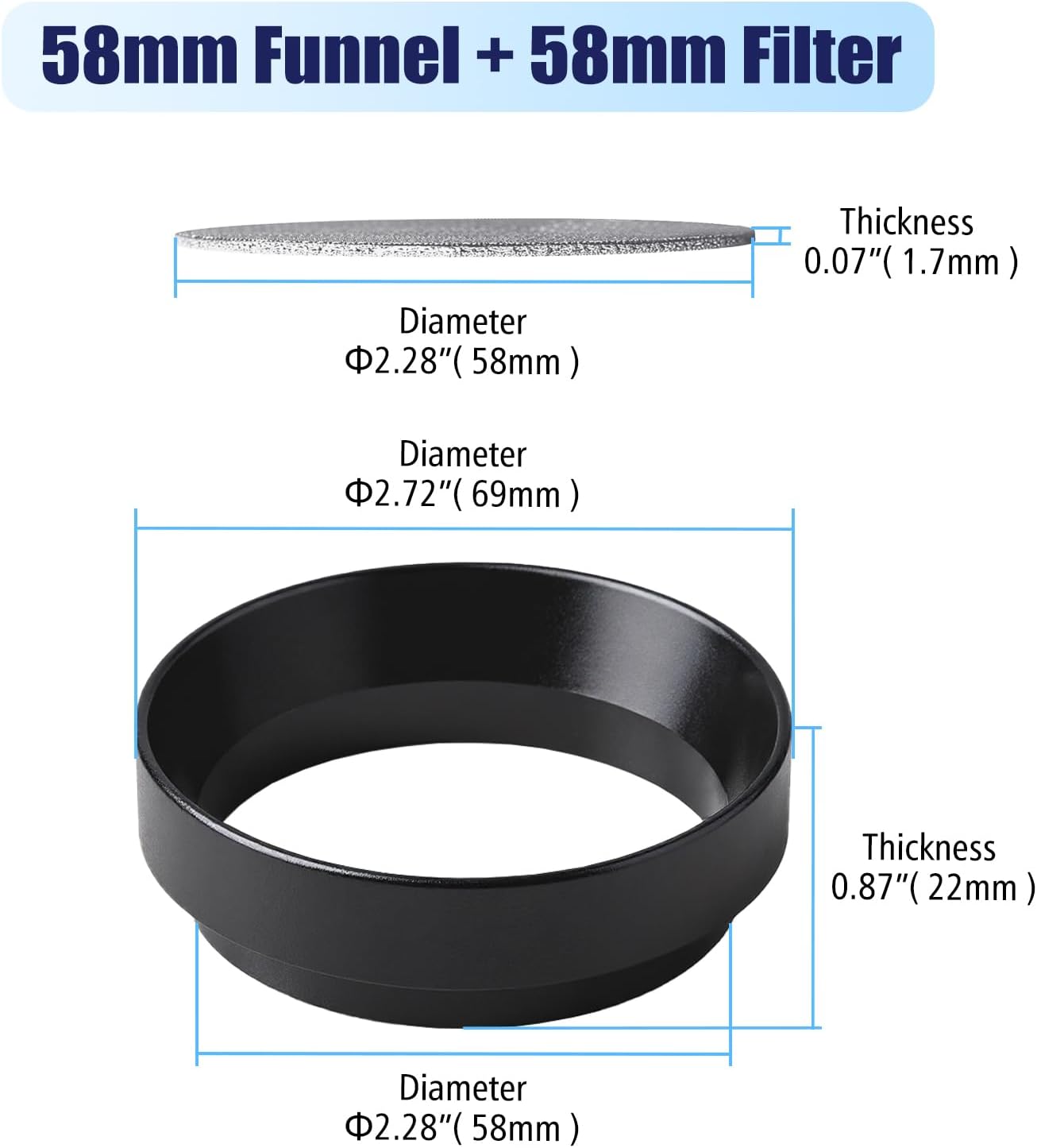 58.5mm Espresso Dosing Funnel and Puck Screen Set, Espresso Coffee Dosing Ring & 1.7mm 316 Stainless Steel Espresso Portafilter for Coffee Portafilter Filter Basket