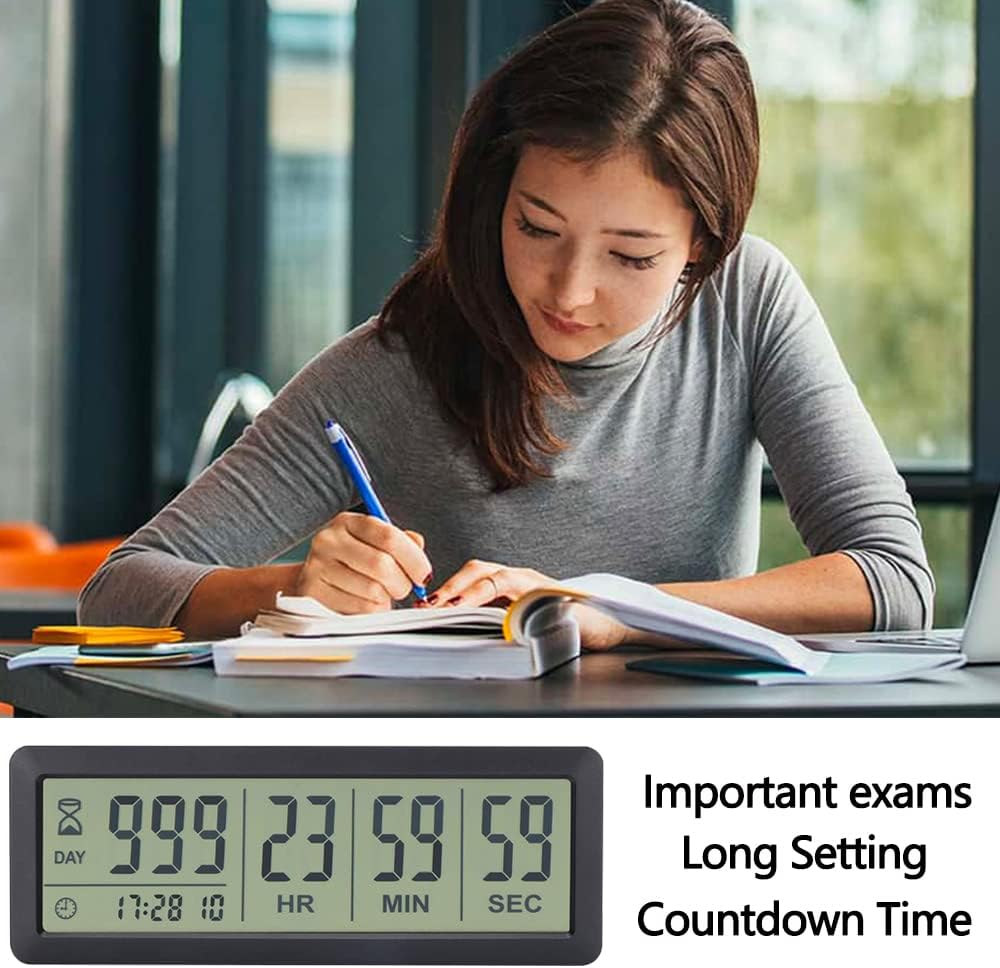 Digital Countdown Days Timer - Black Upgraded Big 999 Days Count Down Clock with Stand Strong Magnetic Back for Vacation Retirement Wedding Holiday