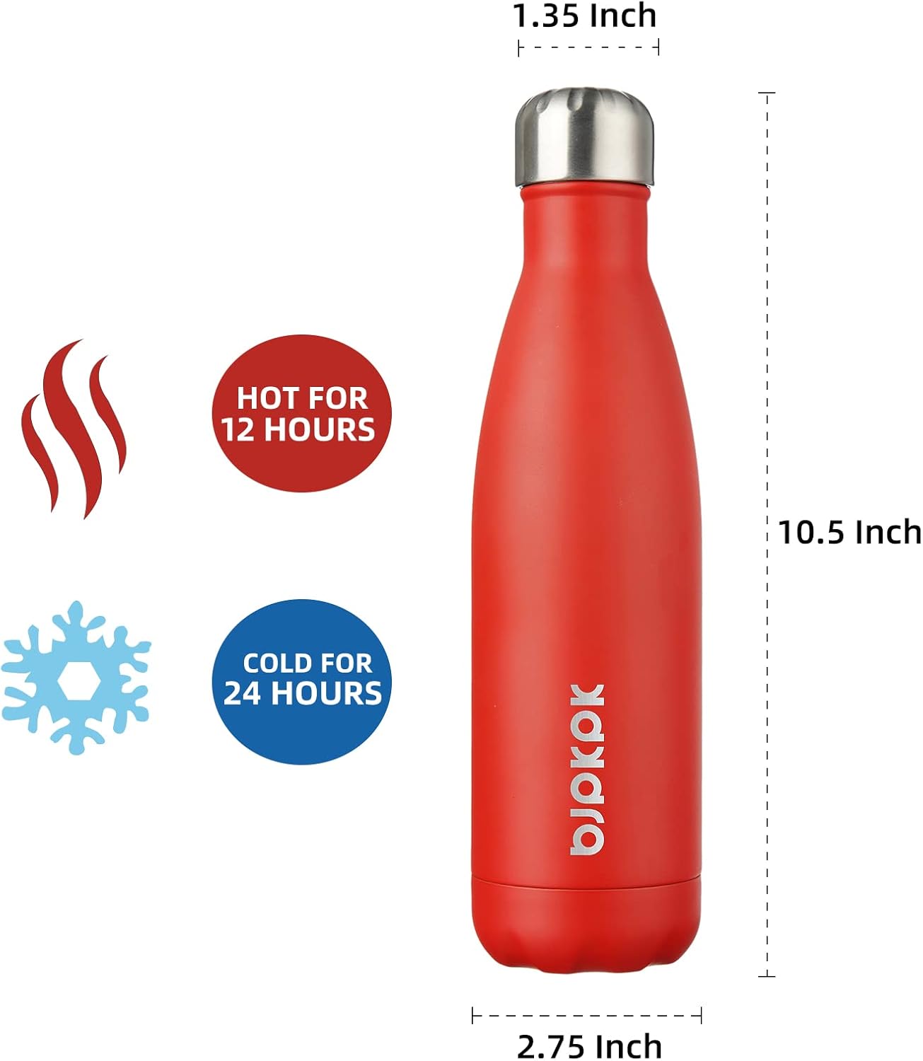 BJPKPK 17oz Insulated Stainless Steel Water Bottles Travel Sports Water Bottles BPA Free,Red