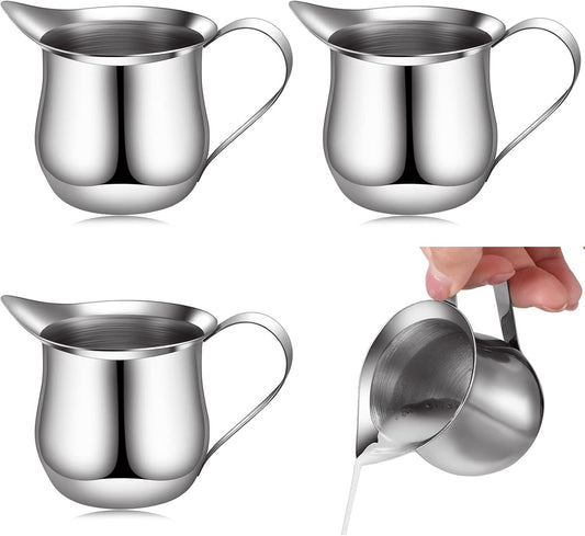 Honeydak 4 Pcs Creamer Frothing Pitcher Bell Container 3 oz Espresso Pouring Cup Mini Stainless Steel Creamer Pourer Mirror Finish Pitcher for Coffee Barista Cappuccino Shop Restaurant Bakery Kitchen