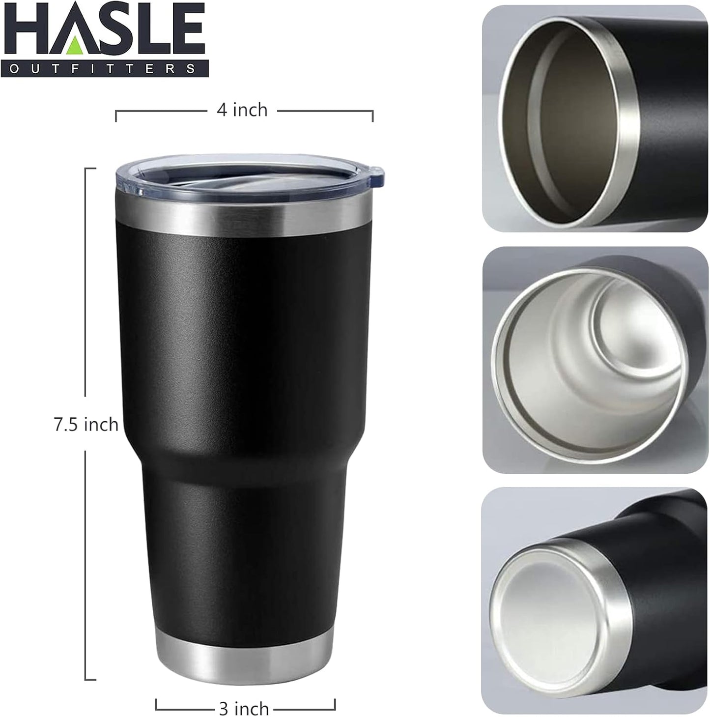 HASLE OUTFITTERS 30oz Stainless Steel Tumbler, Double Wall Vacuum Insulated Travel Mug Tumbler, Durable Insulated Coffee Mug, Gift Box Set (Black, 4)
