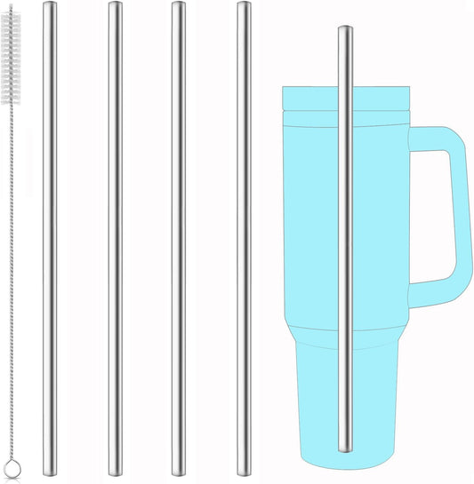 dcieiosul Set of 4 Reusable Metal Straws, Long Stainless Steel Straw with Cleaning Brushes and Case, Drinking for 40 oz and 30 oz Tumblers