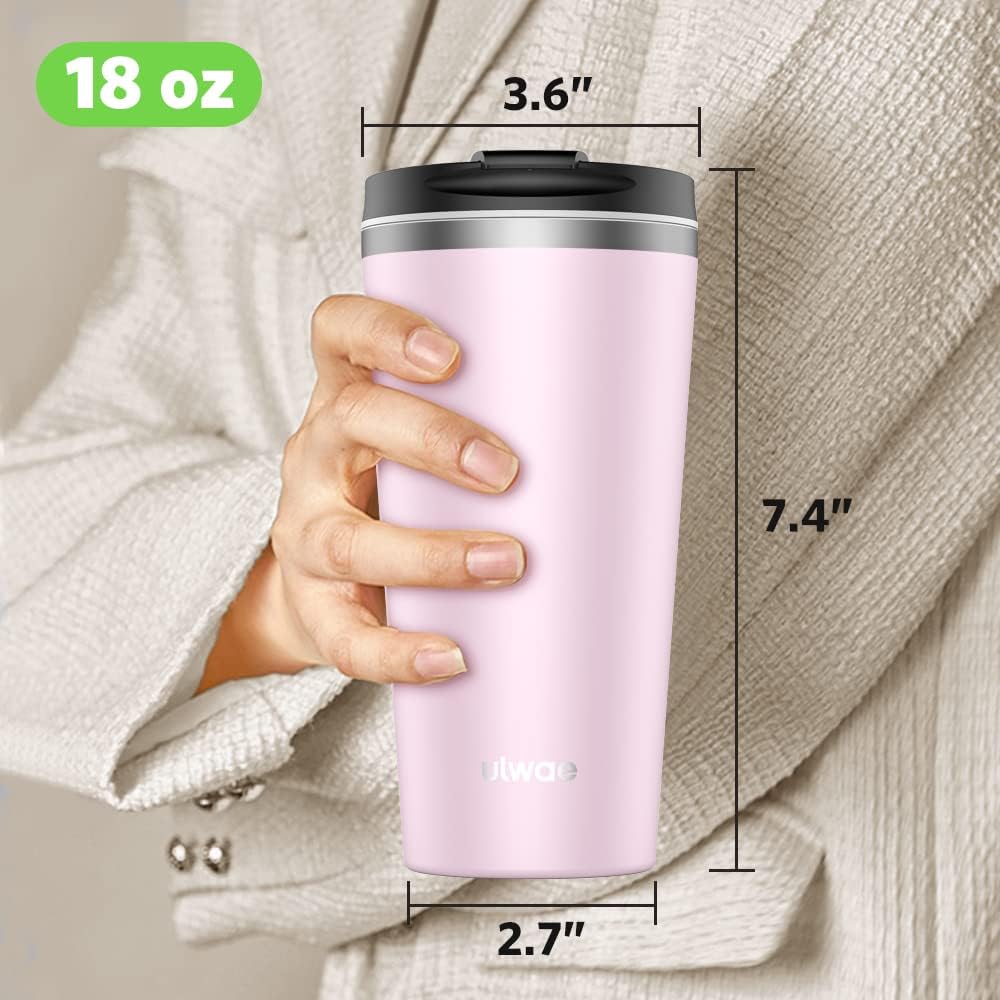 Insulated Coffee Mug with Ceramic Coating, 18oz Travel Mug with Leak-proof Lid, Vacuum Double-wall Tumbler, Stainless Steel Thermal Cup for Tea, Hot Cocoa, Cold Beverage, Ice Drinks