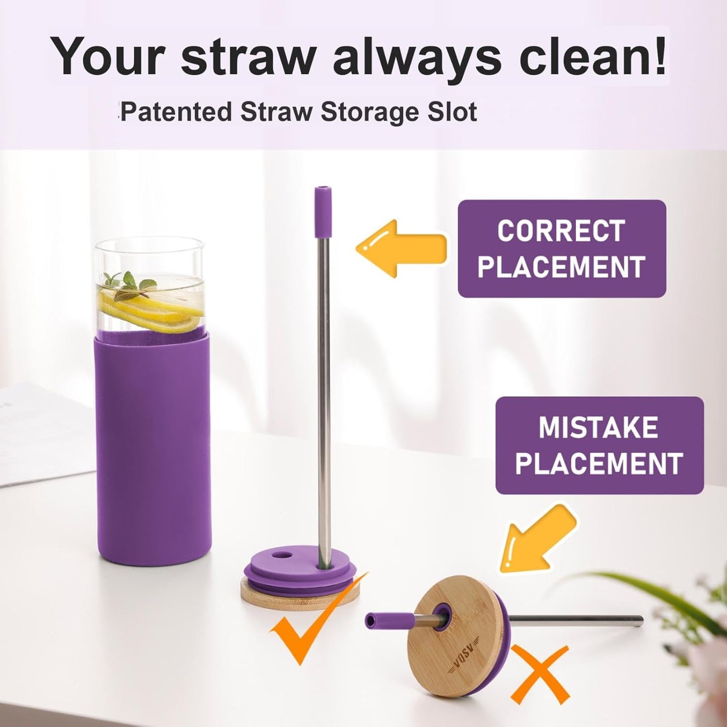 1Pack Glass Tumbler/Lid & Straw - 24oz Reusable Glass Mug w/Bamboo Lid & Stainless Steel Straw-BPA-Free Leak-Proof, Dishwasher Safe for Coffee, Smoothies, Hot Beverage, Travel, Office, Home Use