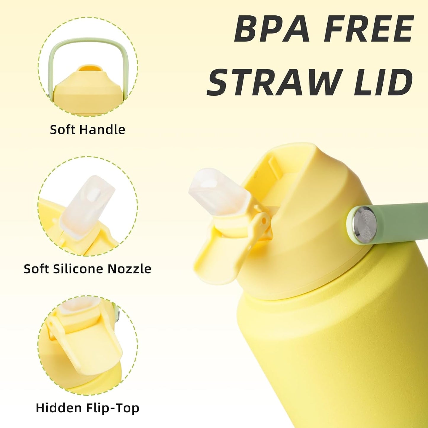 BJPKPK Water Bottle with Straw Lid, 32oz Vacuum Insulated Water Bottles, Metal Stainless Steel Thermos for Sports, Travel, BPA Free Leak Proof Thermos, Cups, Flasks, Tumblers,Fresh Green