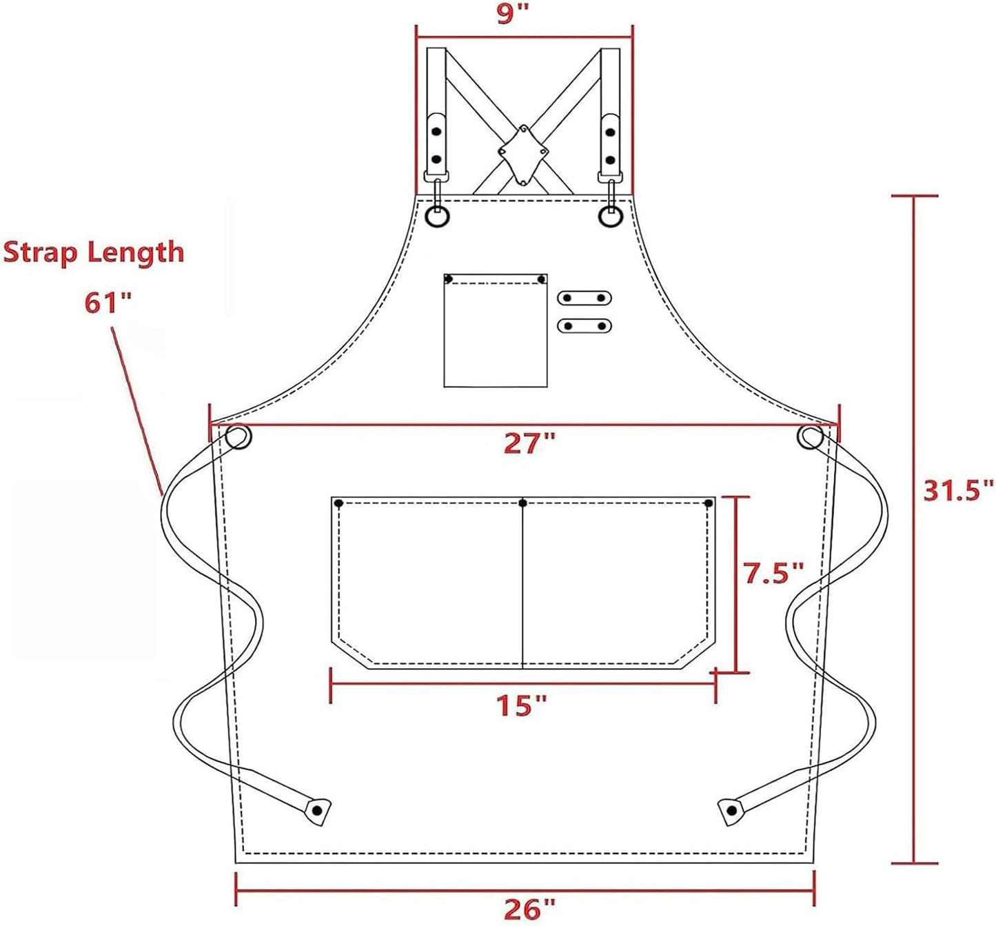 AFUN Chef Aprons for Men Women with Large Pockets, Cotton Canvas Cross Back Heavy Duty Adjustable Work Apron, Size M to XXL(Darkred)