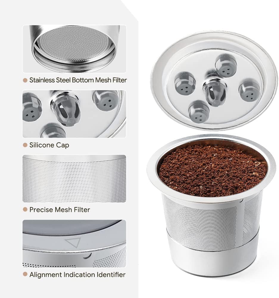 2 Pack Stainless Steel Reusable K Cups for K eurig Supreme & Supreme Plus, Five Hole Universal K-eurig Reusable Refillable coffee pod filter
