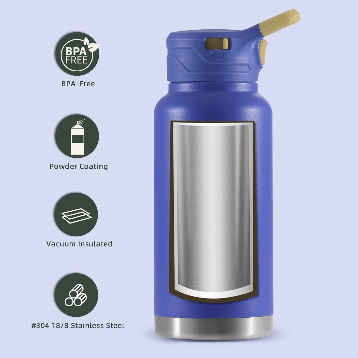 IDEUS Insulated Stainless Steel Water Bottle with 2 Leak-Proof Lids, Thermal Water Flask for Hiking Biking, 32oz, Purple