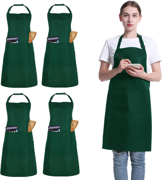 4 Pack Chef Apron, Adjustable Apron with 2 Pockets, Unisex Personalised Apron for Cooking, Kitchen, Restaurant