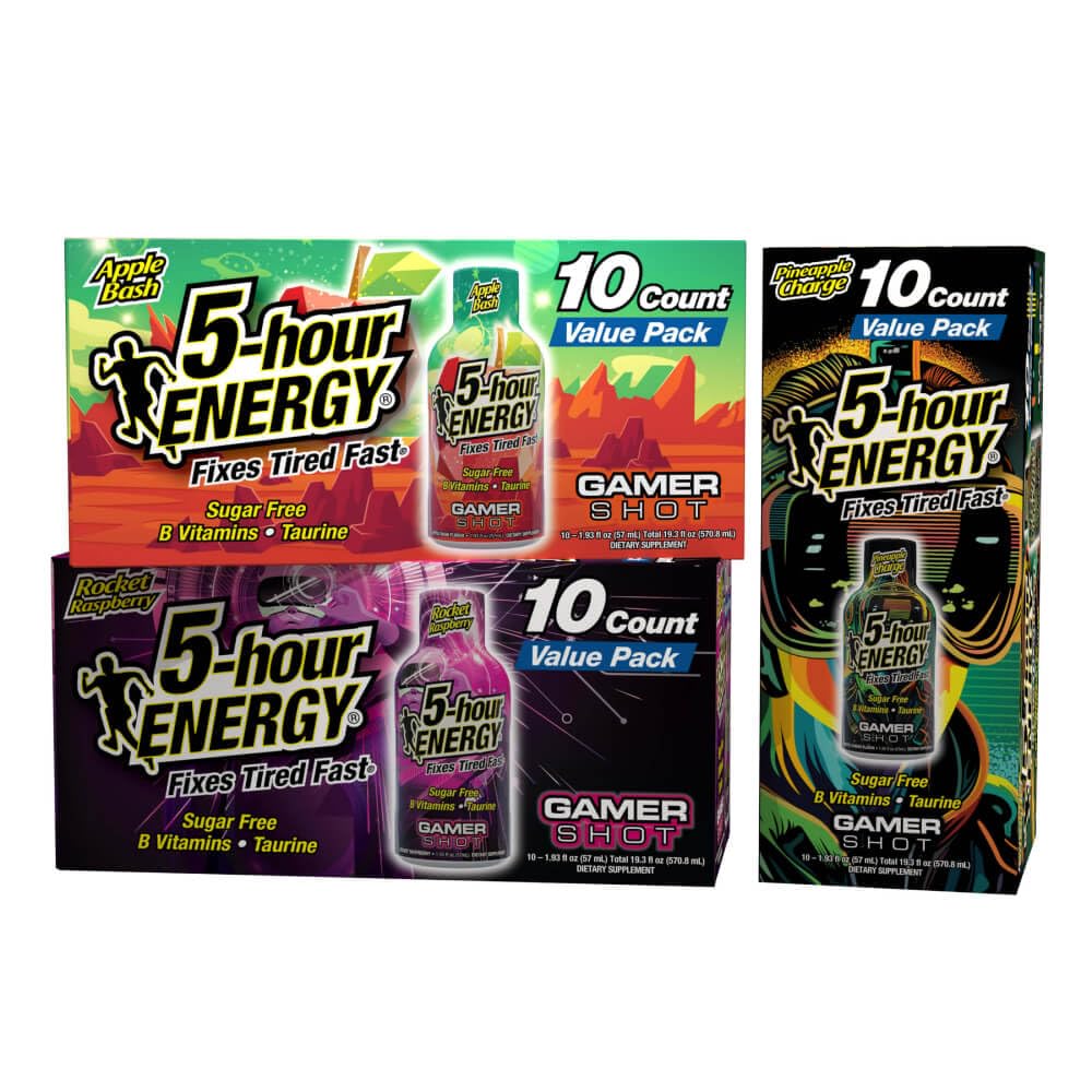 5-Hour Energy Gamer Shots Variety Pack, 30 Count (1.93 fl oz) - Extra Strength Apple Bash, Rocket Raspberry, Pineapple Charge Flavors