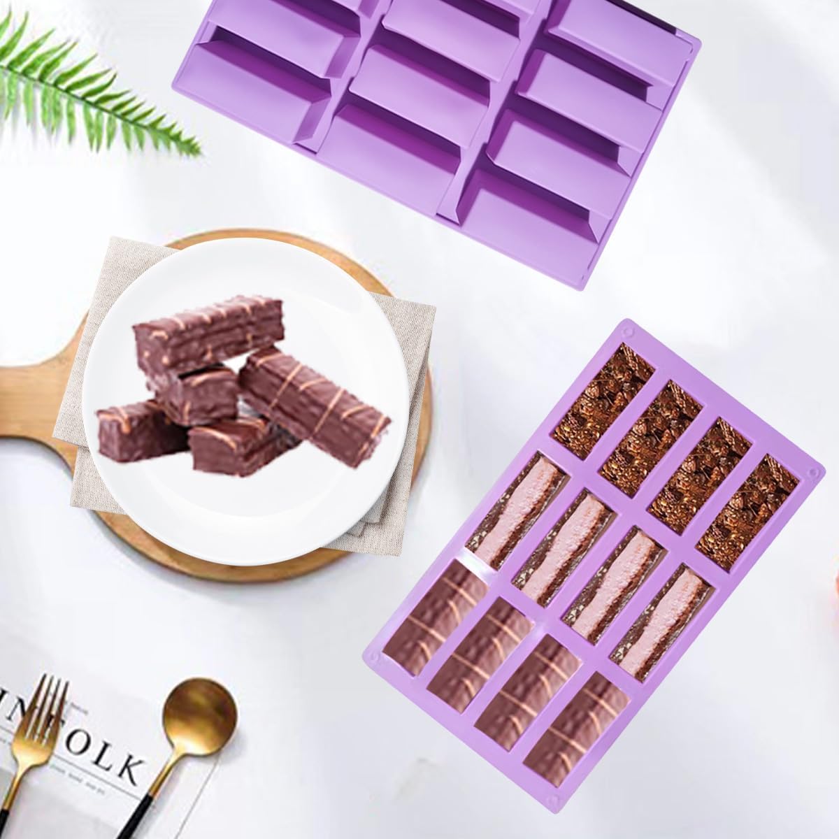 3Pcs oat bar mold - 12rectangle silicone molds - Chocolate silicone mold for baking candies/energy bars, cheesecake, dried fruit cereal cookies (3, purple)