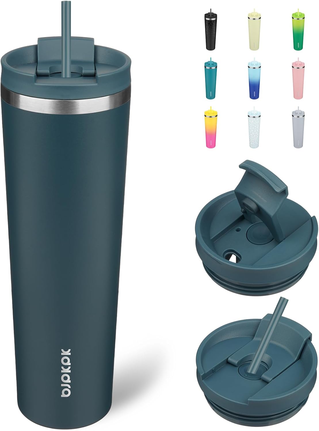 BJPKPK 34oz Stainless Steel Insulated Tumbler With lid And Straw Travel Coffee Thermal Tumblers Cup For Women And Men,Navy Blue