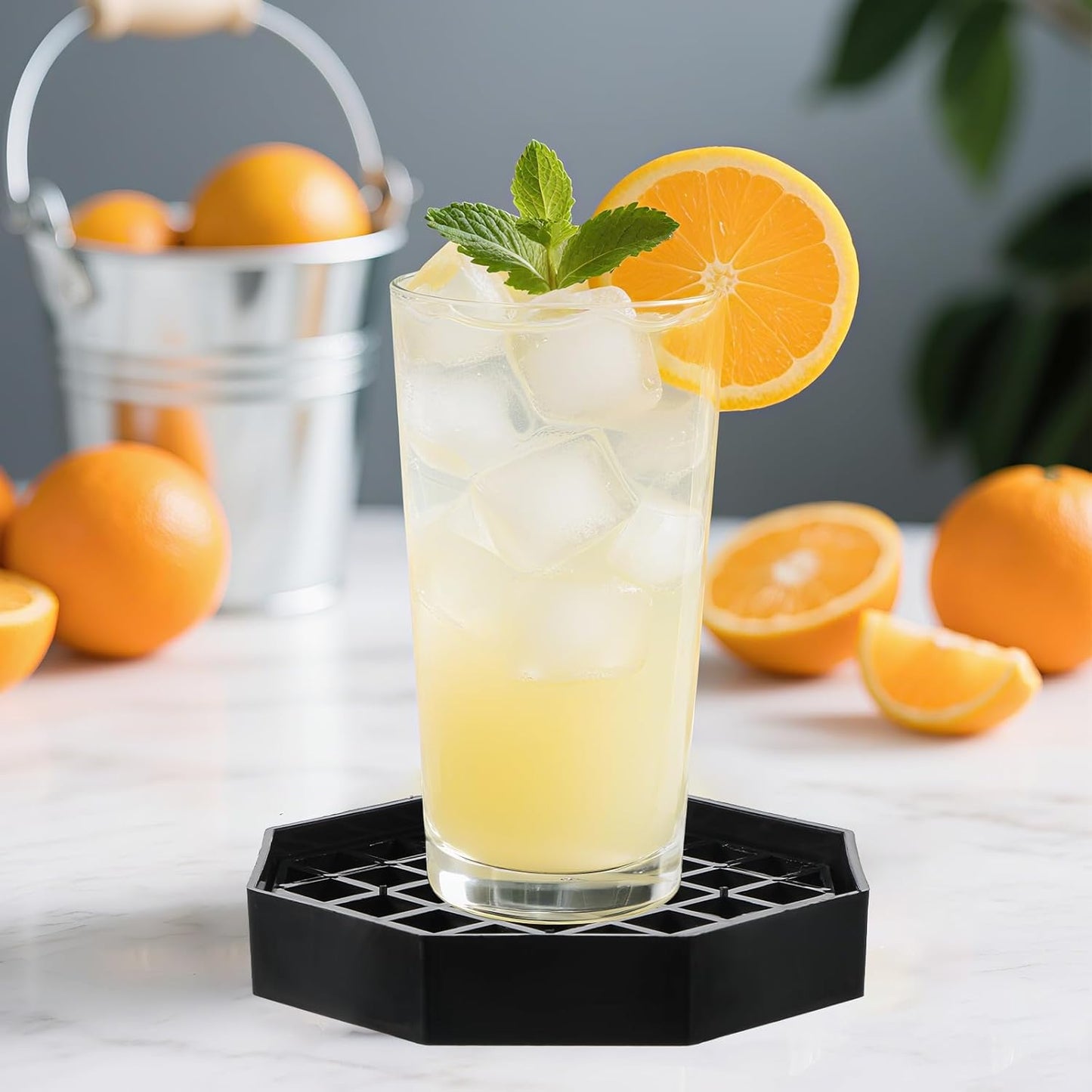 2 Pcs Coffeecountertop Octagon Driptrays, Coffee Drips Tray, 4" Drip Trays, Black Plastic Drips Tray Coaster with Honeycomb Grid for Coffee Station or Kitchen Drink Tea Wine Spill Protection