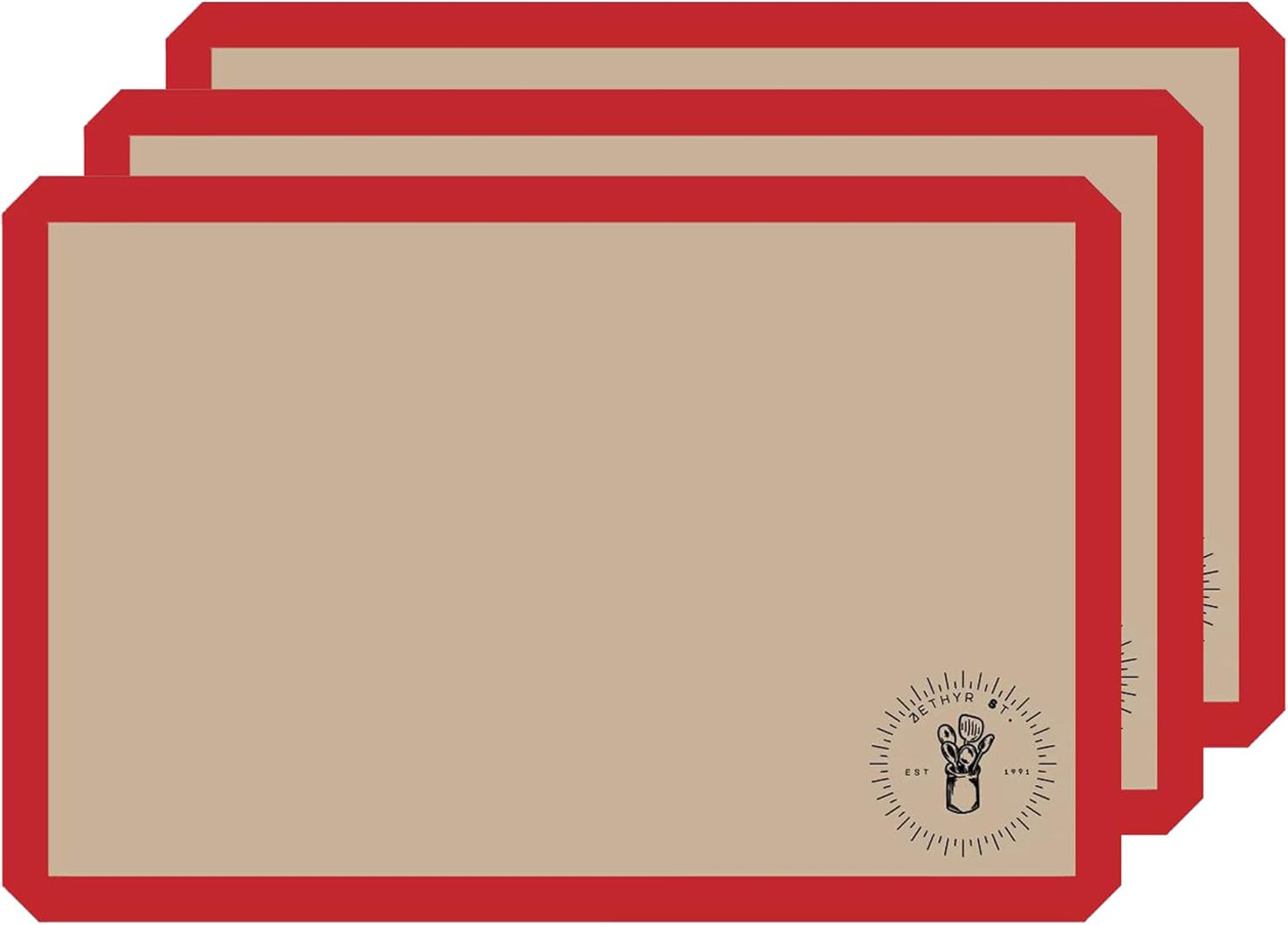 Silicone Baking Mats for 3/4 Size Cookie Sheets for Baking - 3 Pack - Non-Stick, Food Safe Oven Safe Liners for baking sheets - Red - Easy Clean, Mess-Free Baking Sheet Liners, 13.5 x 19.5 Inches