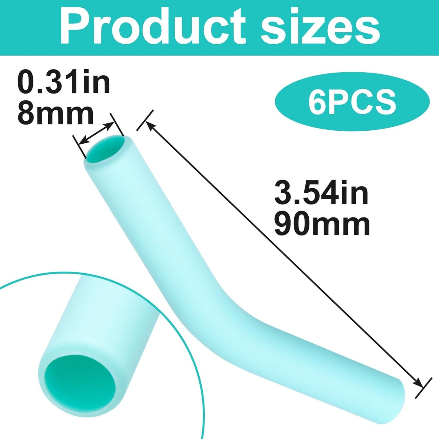 6pcs Food-Grade Silicone Straw Tips, Reusable Metal Straw Elbows Tips, Temperature Resistant Rubber Straw Covers Replacement Tip for 5/16" Stainless Steel Straws - Green