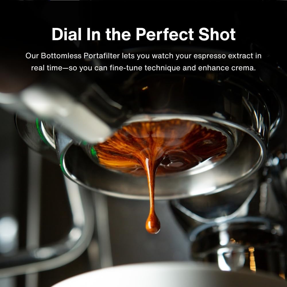 Crema Coffee Products 58mm Bottomless Naked Portafilter | Compatible with 54mm Breville Machines | Includes Double Shot Filter Basket | Matte Black