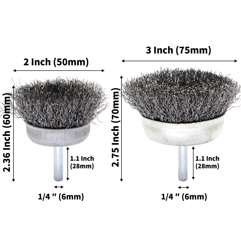 9-Piece Large Wire Brush Wheel Set - Metal Rust Removal, Polishing, Cleaning - 1/4″ (6mm) Shaft - Removes Burrs, Dust, and Paint - Handles Rough Surfaces - Rotary Tool Accessories