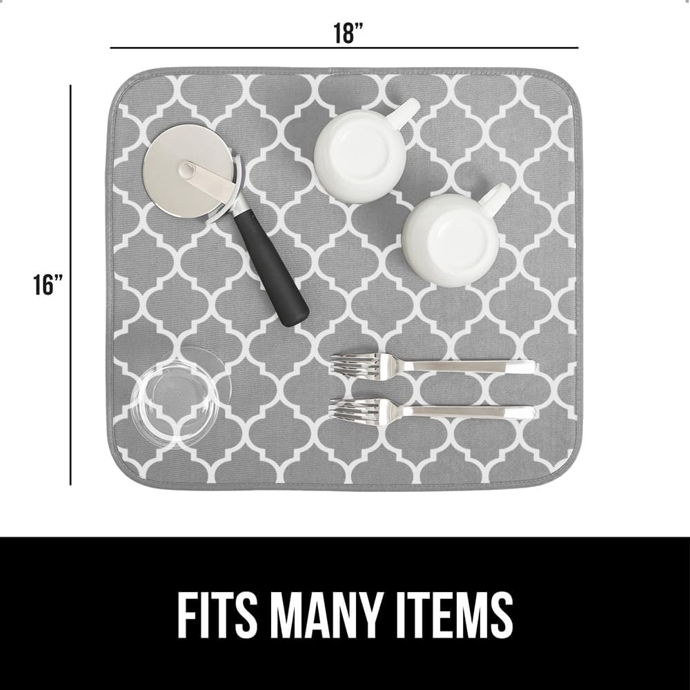 GORILLA GRIP Ultra Water Absorbent Microfiber Dish Drying Mat, 18x32, Quick Dry Thick Mesh, Slip Resistant Pad for Sink Dishes or Under Rack, Kitchen Counter Accessories, Machine Wash Mats, Quatrefoil