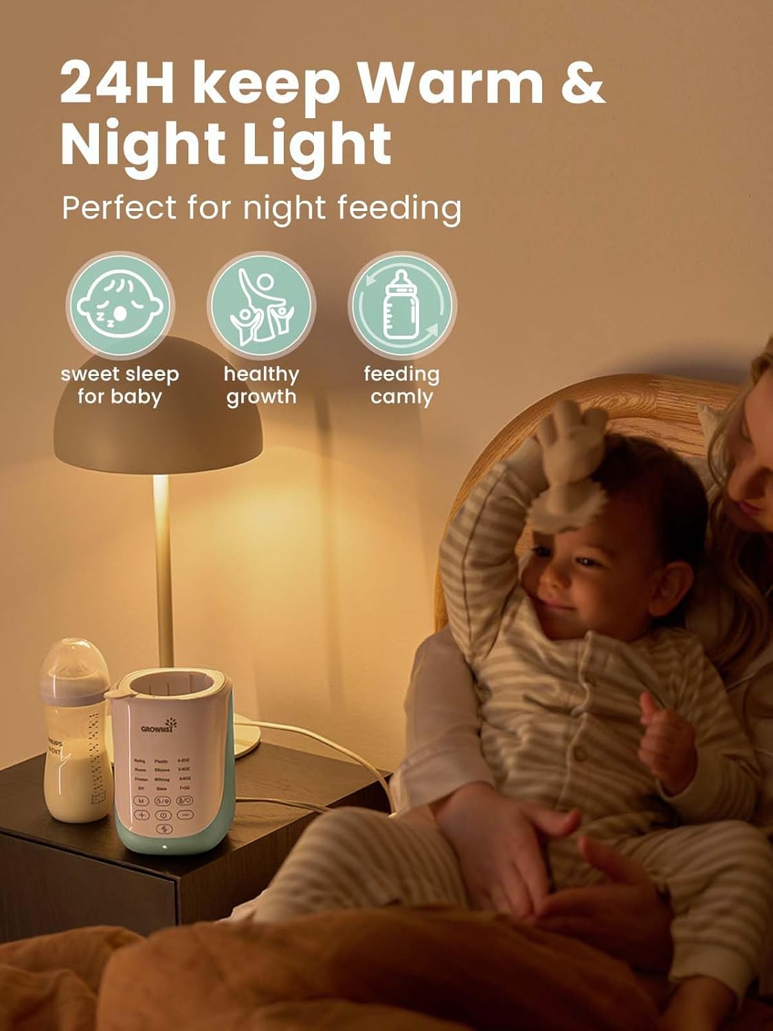 GROWNSY Nutri Bottle Warmer with Innovative Auto-Lift Feature, 10-in-1 Fast Baby Bottle Warmer with Night Light, Retain Nutrients Milk Warmer for All Bottles