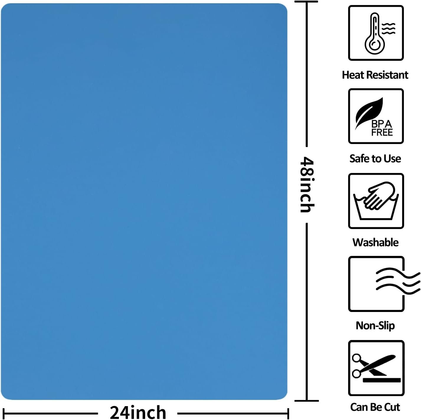 Silicone Mat Heat Resistant Mats for Countertop, Large Silicone Mats for Kitchen Counter Crafts Workbench Table, Size 48x24 inches Thick 2mm,Rolled Package,Light Blue