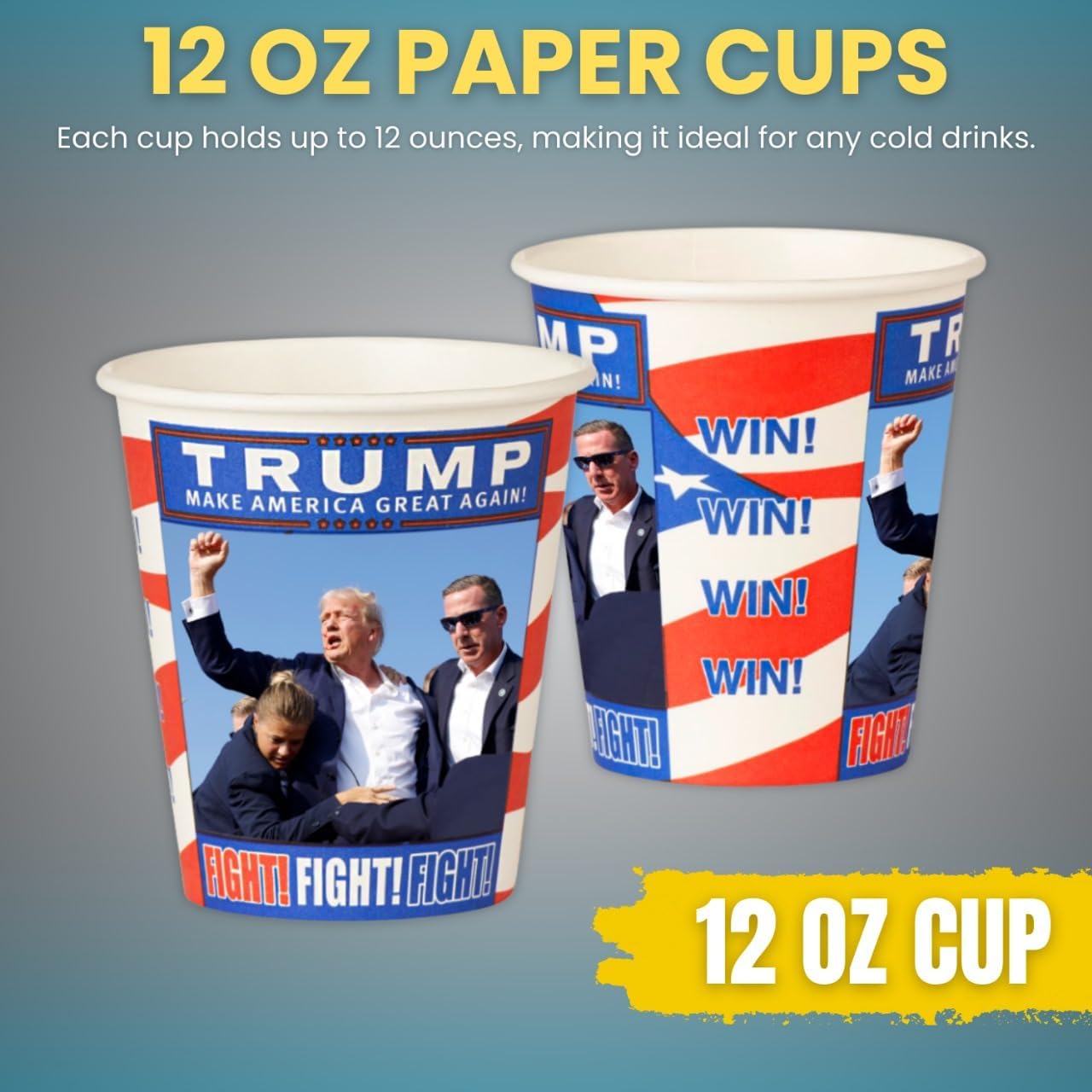 Smygoods Trump Design Disposable Paper Coffee Cups (12 OZ, 50 Count) For Hot Beverages, Tea, Espresso, Cocoa - To Go Drink Containers, Café & Office